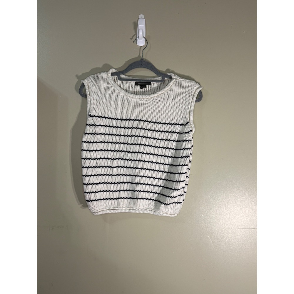 French Connection Striped Knit Sweater Vest XL Cream Navy Fall Cozy College